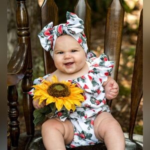 Strawberry Cake Smash Romper | Off Shoulder baby girl summer outfit berry sweet